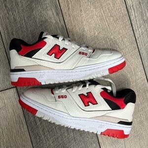 New Balance Men’s Sneakers in White, Cream, and Red
